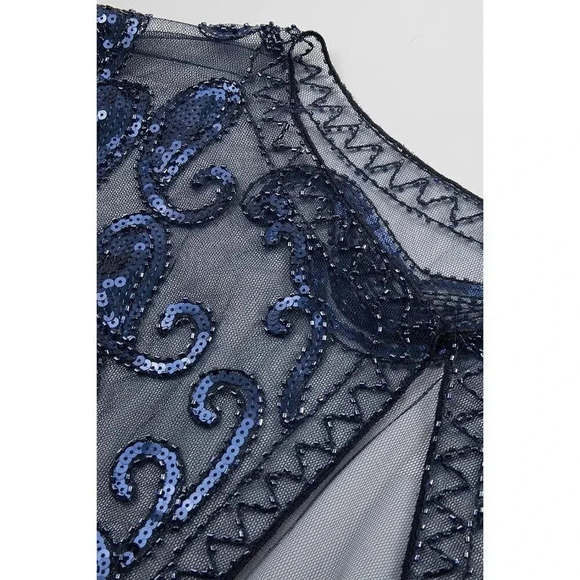 Babeyond 1920s Shawl Wraps Beaded  Evening Cape Bridal Shawl Cover Up (Blue) - Picture 5 of 6